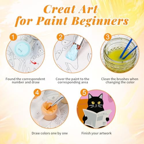 4 Pack Framed Paint by Numbers Kit for Adults, Black Cat, 8 x 12 Inch | DIY Acrylic Painting by Numbers for Beginners, with Wooden Easel, Cat Home Wall Decor, Stress Relief Craft Gift