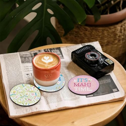 CRZMODE 8 Pcs Diamond Art Coasters Kits, Mahjong Diamond Painting Coasters