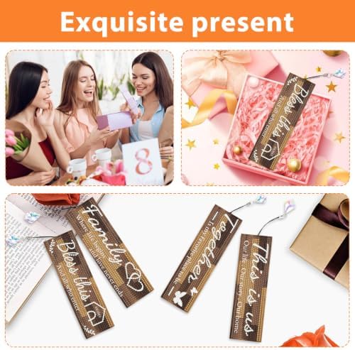 Mandun 4 Pcs Diamond Painting Bookmark Kits, Special Shaped Diamond Art Bookmarks with Pendant, DIY Inspirational Diamond Art Bookmarks with Tassels Crafts Gifts Supplies