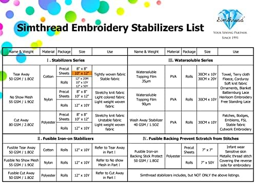Simthread Tear Away Embroidery Stabilizer Backing - 1.8 Ounces Medium Weight 10" x 12" 100pcs / Pack, Precut Sheets for 5x7 Machine Embroidery Hoop