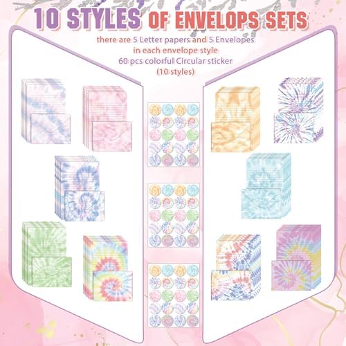 TaoBary 160 Pcs Tie Dye Stationery Paper and Envelopes Set, 5.5 x 8.25''