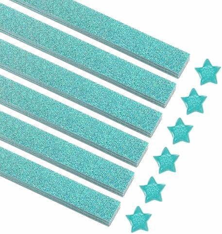 MECCANIXITY 200 Sheets Origami Paper Glitter Stars Papers Turquoise Fold Paper for Beginner Arts Crafts Projects,0.4 x 8.7 Inch