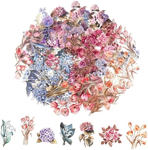 80Pcs Natural Flower Stickers for Scrapbooking,Self-Adhesive Transparent Flower Stickers Scrapbook Supplies Journaling Supplies for Adult Card Making Letters DIY Water Bottle Cards Decoration