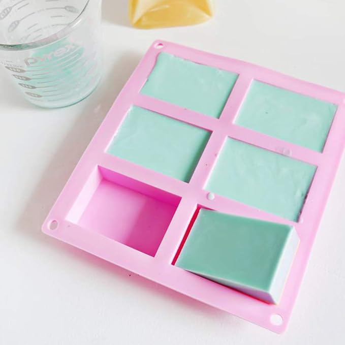 Set of 3, 6 Cavities DIY Handmade Soap Moulds - Cake Pan Molds for Baking, Biscuit Chocolate Mold, Silicone Soap Bar Mold for Homemade Craft, Ice Cube Tray, Pink