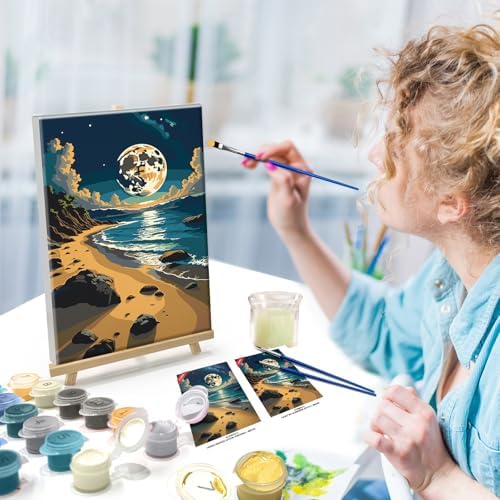 ATDMS Moon Paint by Numbers Kit for Adults with Frame 8x12 Inch