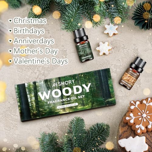 Woody Essential Oils Set - 6x10ML Woody Scents Fragrance Oil for Candle Making, Diffuser - Teakwood, Sandalwood, Cedarwood, Cyperss, Forest Pine, Frankincense Aromatherapy Oils
