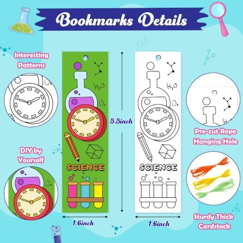 72Pcs Science Color Your Own Bookmarks, Coloring Blank Bookmarks for Kids