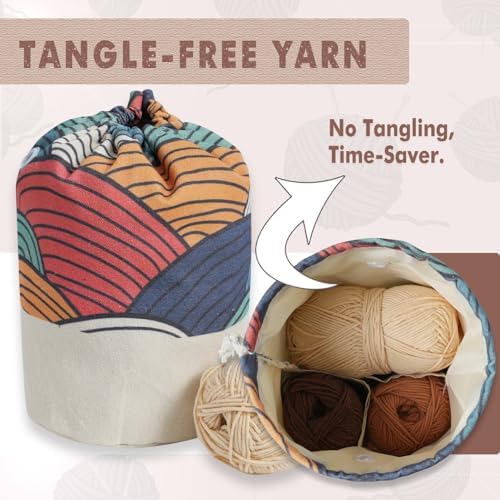TOGETRUE Yarn Bag, Small Knitting Crochet Bag, Portable Yarn Storage Bags Organizer for Crocheting Project, Store Skein Ball, Short Knitting Needle (Small, Color Arc)