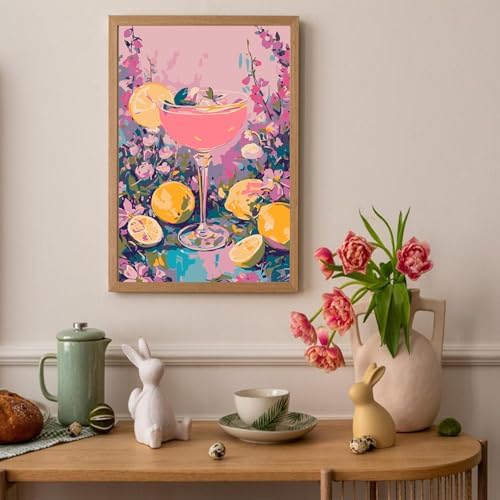 Auremi Lemon Paint by Number Kits for Adults,Cocktail Paint by Number on Canvas with Frame DIY Painting with Number Acrylic Oil Paint Kits for Home Decor 8x12 Inch