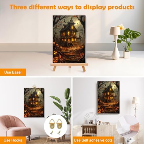 MOGTAA Halloween Paint by Numbers Kit for Adults Beginners with Frame, Pumpkin Castle Adult Paint by Number Kits on Canvas with Easel, Easy DIY Landscape Oil Painting Kits for Home Decor, 8x12in