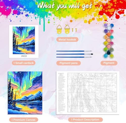 Yunnuo Northern Lights Paint by Numbers Kit for Adults Beginner, Landscape Aurora Scenery Number Painting with Brush and Acrylic Paint for Gift and Home Wall Decor 16x20 Inch