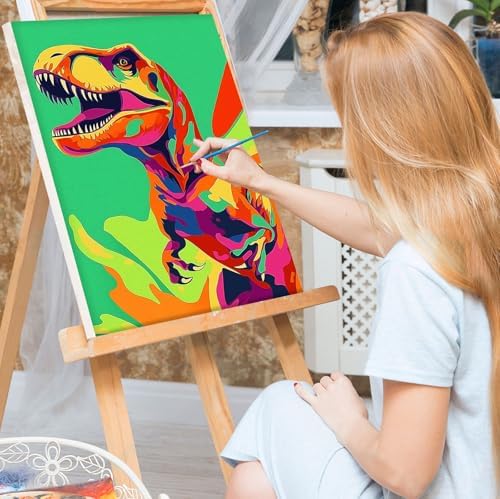 Bowetile Framed Cartoon Paint by Numbers for Kids Beginners, Dinosaur Paint by Numbers for Kids Ages 8-12, Kids Paint by Number Kits on Canvas, DIY Acrylic Number Painting for Home Decor, 8x12in