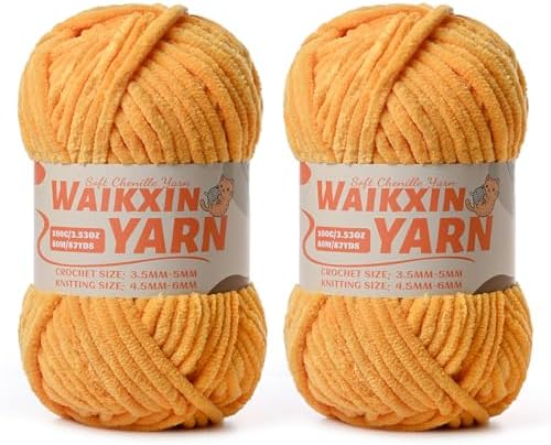 （2 Golden Yellow） 2 Pack Super Soft Fuzzy Chenille Chunky Yarn for Crocheting, 200g (175yds) Fluffy Velvet Yarn for Hand Knitting Baby Blankets Weaving Craft