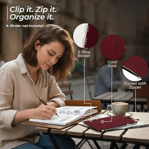 Wanderings 6-Ring Zipper Pocket for A5 Size Binder Planners - 5.9" x 8.25" / - Durable 100% Cotton Fabric - Planner Accessories Case for Refillable Planners - Compatible with Filofax