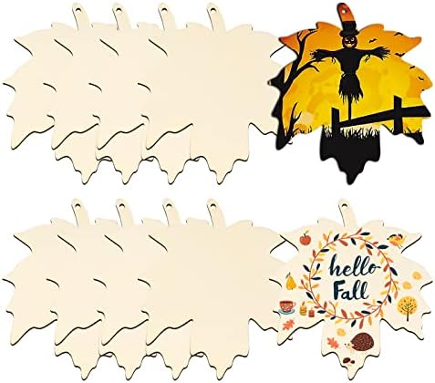 Large Size 7inch WoodenThanksgiving Ornaments to Paint, DIY Blank Unfinished Maple Leaf Wood Ornament for Crafts Autumn Hanging Decorations School Decoration(10PCS)