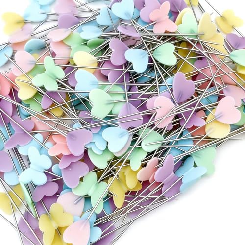 Elisel 200 pcs Multicolor Straight Pins Straight Quilting Pins Craft Positioning Pins Fixed Sewing Marker Needle for Crafting Dressmaker and Other Crafts Making (Love Hearts and Butterflies)