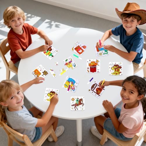 Western Cowboy Coloring Jigsaw Puzzle for Kids-DIY Horse Craft Party Favors