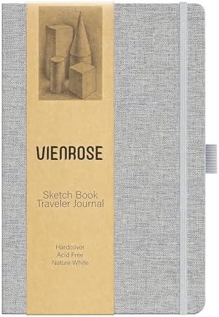 Vienrose 8.7"x5.7" Sketch Books, Linen Cover Sketching Book with 120 Acid-Free Pages, 111lb/180gsm Drawing Pad for Kids, Beginners & Professionals, Art Supplies for Adults & Students(Grey, 60 Sheets)