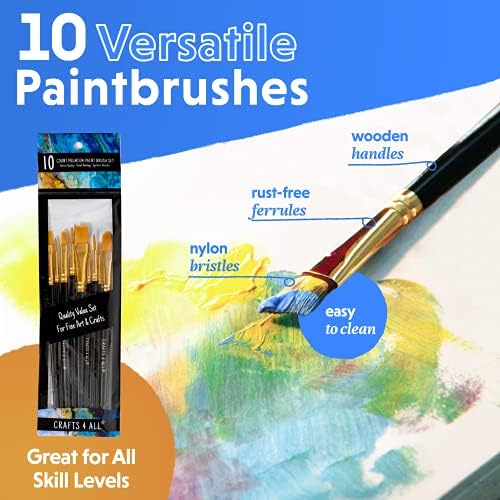Crafts 4 All Artist Paint Brushes - Professional, Multi Tip, Nylon Hair Paintbrushes - Paintbrush Set of 10 for Acrylic, Watercolor, Christmas Decorations & Oil Painting - Art Supplies