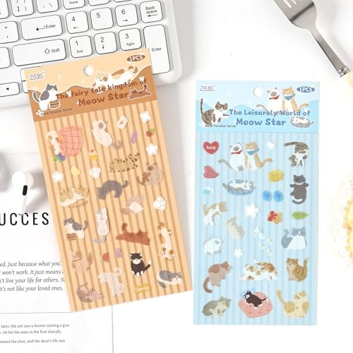 8 Sheets Cute Cat Stickers, Kawaii Cartoon Kitten Scrapbook Stickers, Aesthetic Decorative Decals for Journaling, DIY Crafts, Planner, Laptop, Phone Case| Gift for Cat Lovers