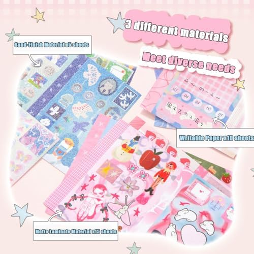 30 Sheets Cartoon Aesthetic Sticker Book - Cute Kawaii Scrapbook Stickers, Adhesive Notes & Memo Pads for Planner, Journal, Photo Album, Water Bottle DIY Crafts (Little Wishes Pink)