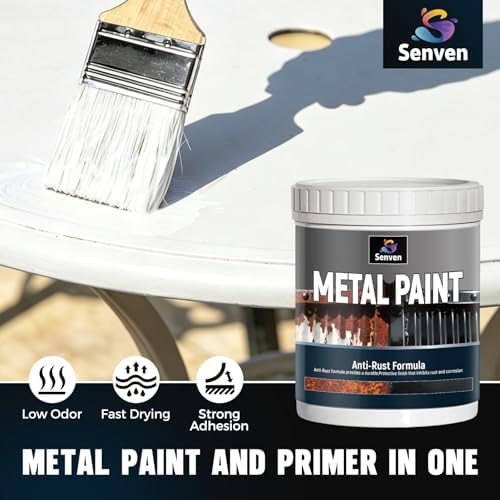 Metal Paint White 21oz Waterpoof Anti Rust Preventative White Paint for Metal, Anti Rust Enamel Multi Surface Acrylic White Paints Refinishing Kit for Metals, Gate, Fence, Railing, Craft, Wood, Walls