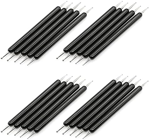 4 Set Embossing Stylus Double End Tracing Dotting Tool, 20 Pcs Ball Embossing Stylus Double End Tracing Dotting Tool for Pottery Clay Craft, Embossing Art (Black)