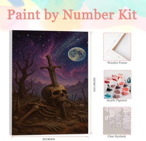 Auremi Skulls Paint by Number Kits with Framed, DIY Halloween Paint by Number Canvas for Adults, Easy Acrylic in Canvas with Brushes for Decor 20x30cm