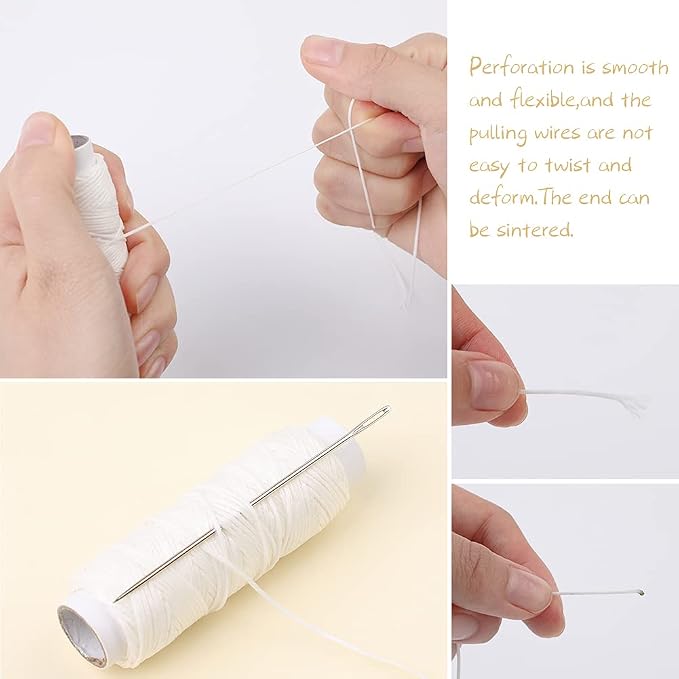 Waxed Thread, Upholstery Needle and Thread 32 Yards Cream
