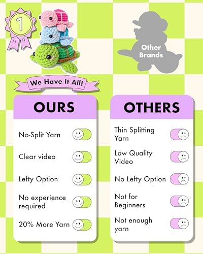 Granny Squirrel Turtle Crochet Kit for Beginners - DIY Amigurumi Animal Craft Kit with Full HD Video Tutorials & Easy No-Split Yarn - Complete Starter Set for Adults & Kids (Ages 13+)