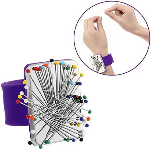 WILLBOND Magnetic Wrist Sewing Pincushion with 100 Pcs 1.5" Pins, Purple