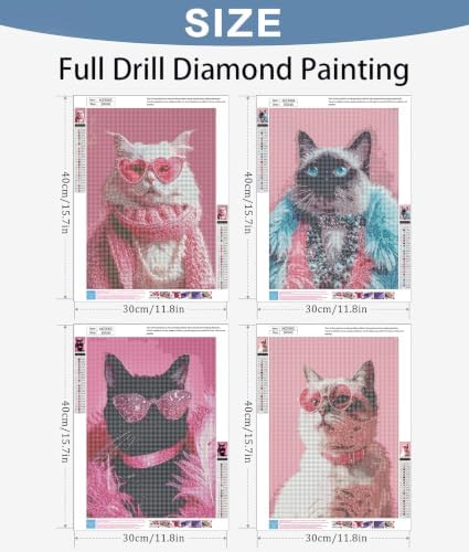 Benjenes 4Pack Pink Cat Diamond Art Kits for Adults, Diamond Painting Kits