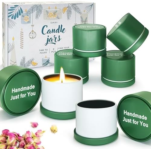Quikobo 6 Pack 4oz Green Candle Tins with Lids - Durable Matte Tinplate Containers for DIY Candle Making and Multi-Purpose Storage