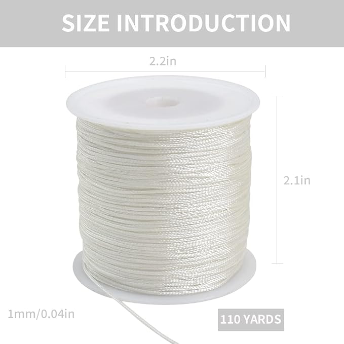 TONIFUL Nylon String Satin Cord for Necklace Bracelet Beading 1mm White | 100yd Non elastic durable non fading, for Jewelry Making Thread Rattail Macrame Trim Kumihimo Chinese Knot Craft Tags Hanging