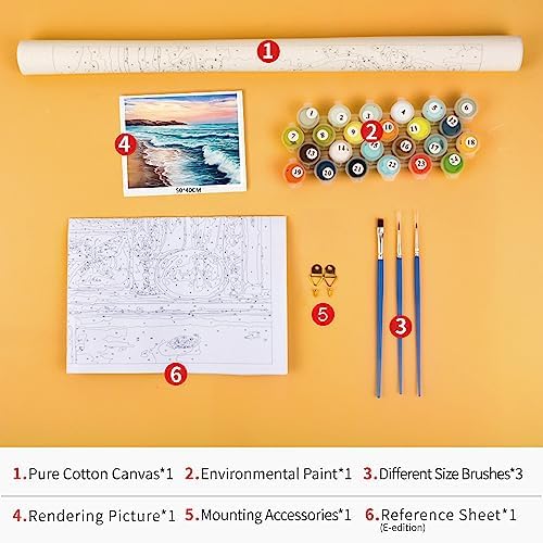 TUMOVO Colorful Seaside Landscape Paint by Numbers Craft Kit for Adults