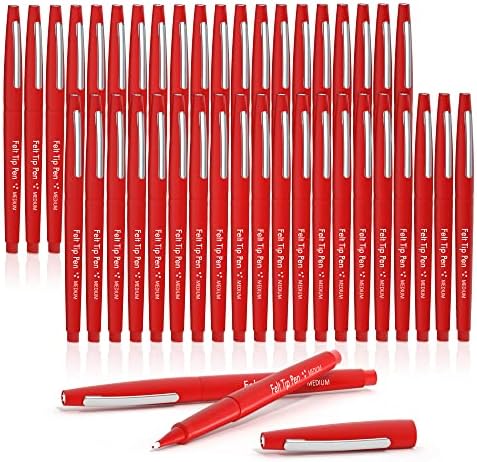 Lelix Felt Tip Pens, 40 Red Pack, 0.7mm Medium Point, Felt Tip Markers Pens for Journaling, Writing, Note Taking, Planner, Perfect for School Office and Art Supplies