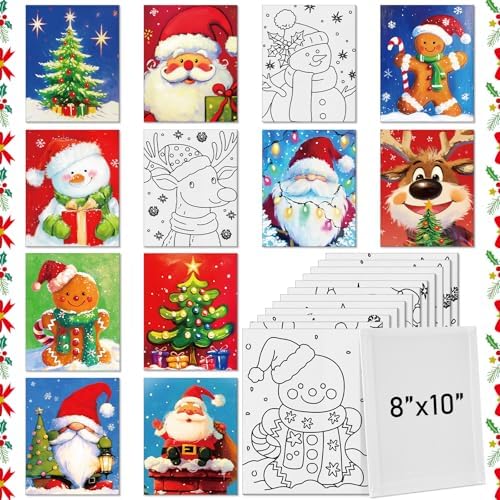 Tinlade 12 Pcs Pre Drawn Canvas for Painting Stretched,Christmas Style