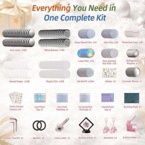 Freeingbag 58mm Button Maker Machine Kit, Installation-Free Button Pin Maker & Pin Maker Machine with 100 Sets Supplies, Circle Cutter & Bonus DIY Accessories for Badges, Crafts & School Projects