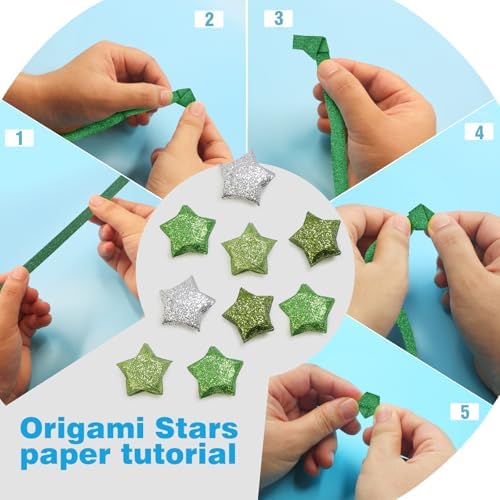 FoDau770 Glitter Star Paper Strips - 360 Sheet, Green Series