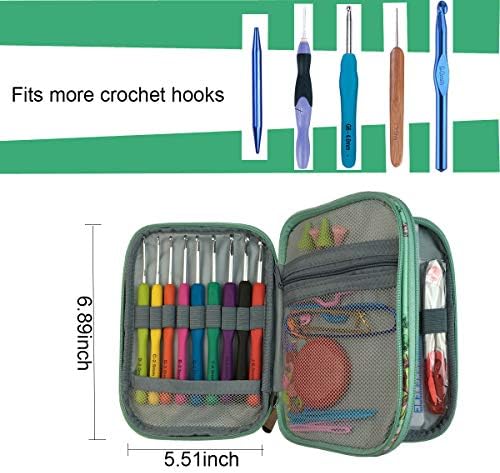 New Crochet Hook Case Without Hooks and Accessories, Zipper Storage Organizer Bag with Web Pockets for Various Crochet Needles/Knitting Accessories/Crochet Hook Kit Tools, Lightweight, Easy to Hold