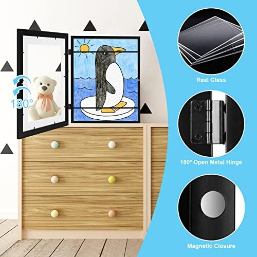 2-Pack Kids Art Frames, 11x14 Front Opening Kids Artwork Frames Changeable, Displays 9x12 With Mat and 11x14 Without Mat, Holds 50 Pcs, for 3D Picture, Crafts, Children Drawing, Hanging Art, Portfolio