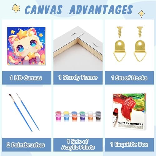 XTCIXAL Paint by Numbers Kit for Kids with Frame, Cat, 8X8 inch