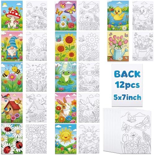 Louise Maelys Pre Drawn Canvas to Paint for Kids, 12 Pack Flowers & Animals