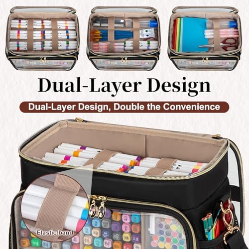Large Double-Layer Marker Organizer Case for 200-300 Markers, Black