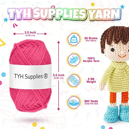 TYH Supplies 20 Mini Acrylic Yarn Skeins | 880 Yard Soft Yarn Medium Weight for Knitting, Crocheting and Craft Projects | 44 Yard Each Skein | Colorful Collection