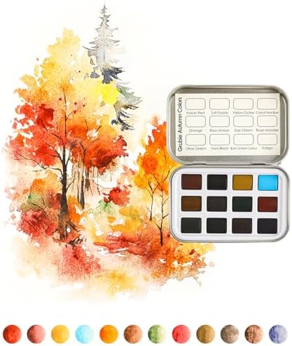 Grabie 12 Color Travel Watercolor Paint Set, Pocket Palette, Autumn