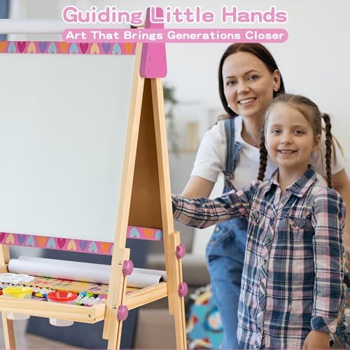Pink 3-in-1 Wooden Kids Art Easel, Magnetic Whiteboard & Chalkboard