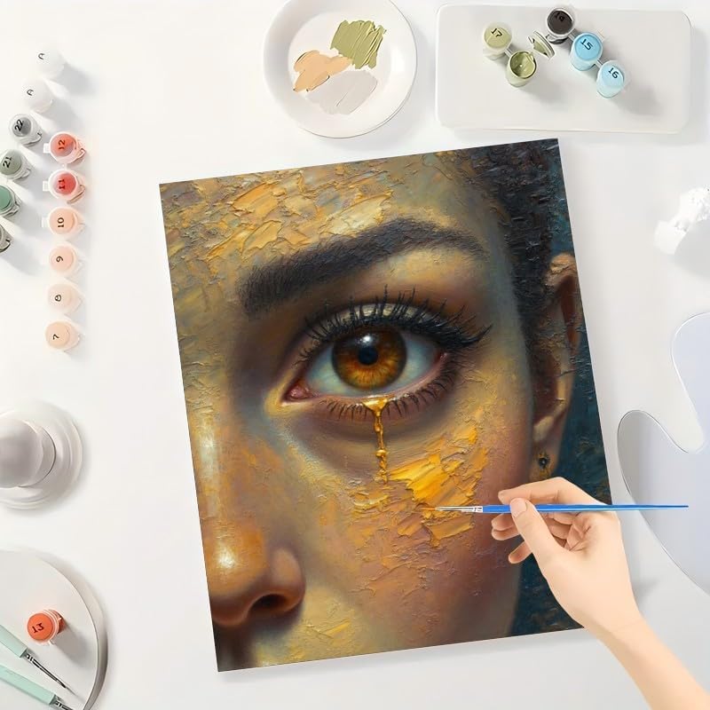 Portrait Paint by Numbers Kit for Adults - DIY Golden Tear Eye and pupils Painting on Canvas 16x20 Inches, Acrylic Paint Set,Suitable for Beginners,Emotional Art for Home Decoration or Gifts