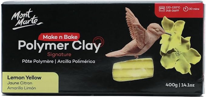 Mont Marte Make n Bake Polymer Clay Signature Lemon Yellow 400g (14.1oz) Block, Bake in Oven, Soft and Smooth, Sculpting, Craft, DIY Décor, Jewelry