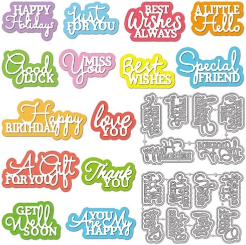 GLOBLELAND Layered Greeting Texts Cutting Dies for Card Making Blessing Words Metal Die Cuts Retro Overlaying Artistic Best Wishes Die Cut Dies for DIY Cards Scrapbooking Photo Album Crafts Decor